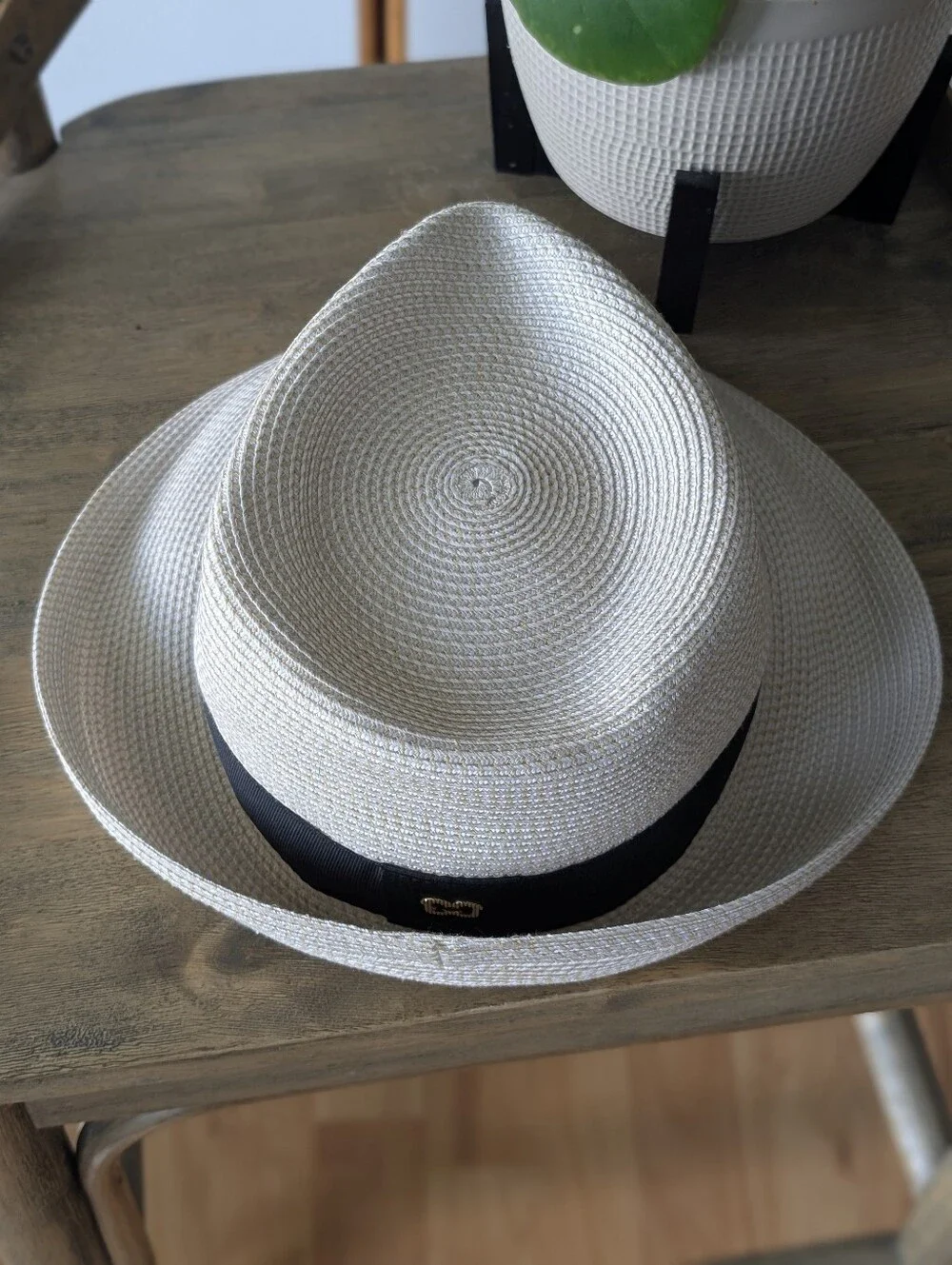 Eric Javits Classic Squishee Straw Packable Fedora Sun Hat Cream/Black - Picture 15 of 16